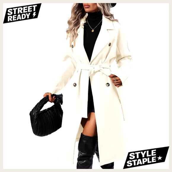 Women's Wool Blend Pea Coat with Belt Double Breasted Lapel Collar Pockets